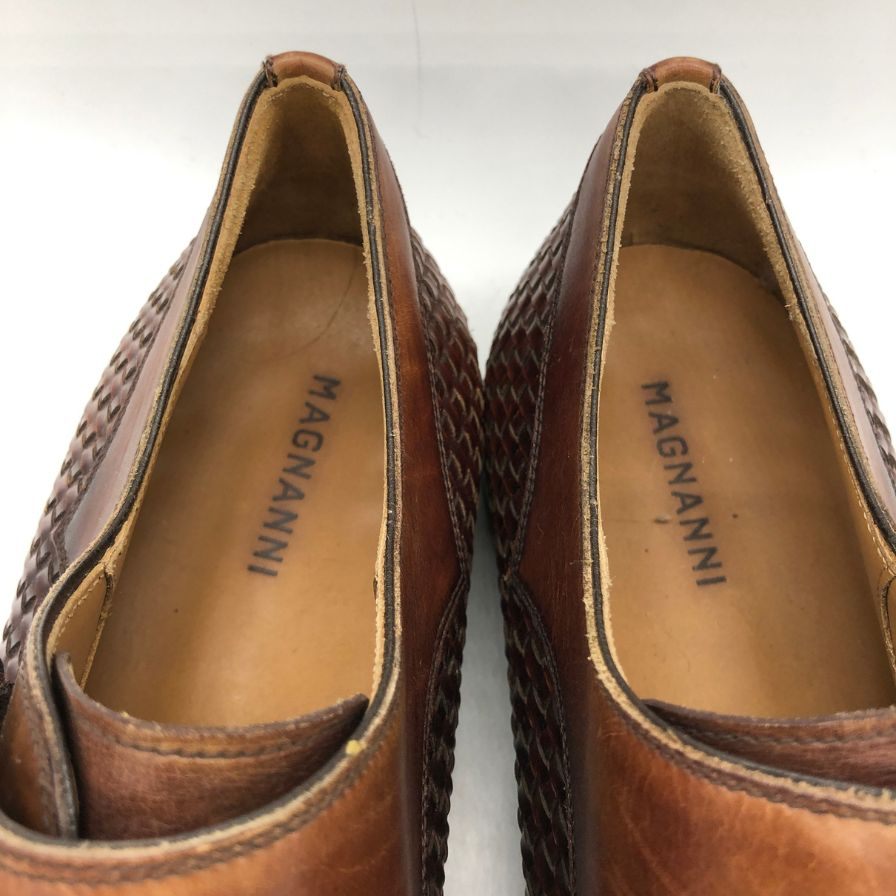 マグナーニ レザーシューズ シングルモンク ストラップ メッシュ レザー 編み込み ブラウン サイズ39 MAGNANNI 約24.5cm【PTM3】