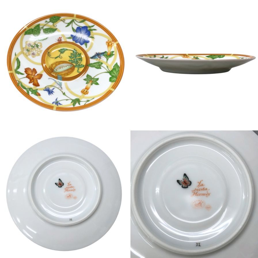 エルメス シエスタ カップ&ソーサー 花柄 イエロー系 2客セット HERMES【AFI28】【中古】