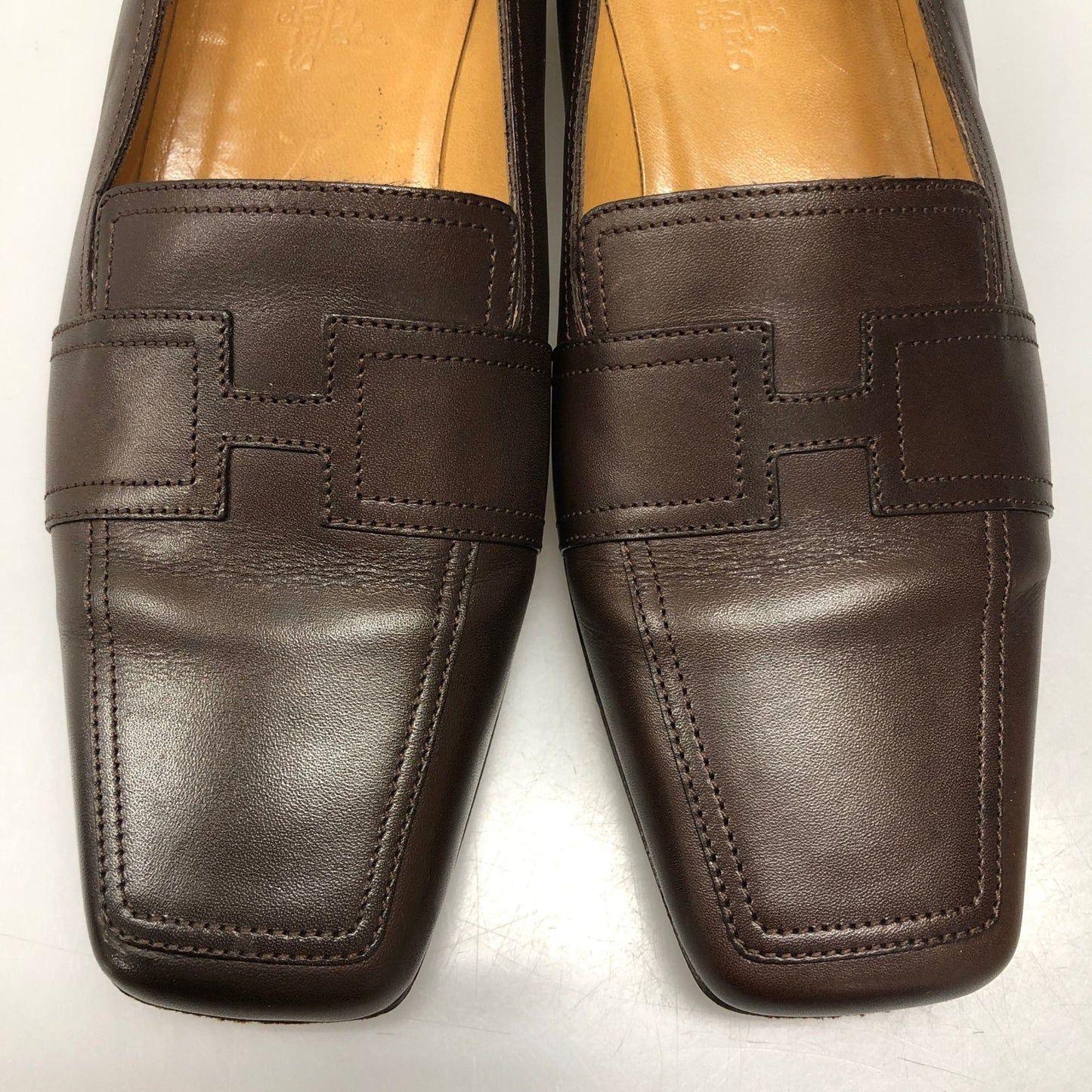 エルメス ローファー Ｈ刺繍 レディース サイズ38 ブラウン HERMES 約24.5cm【AFC41】