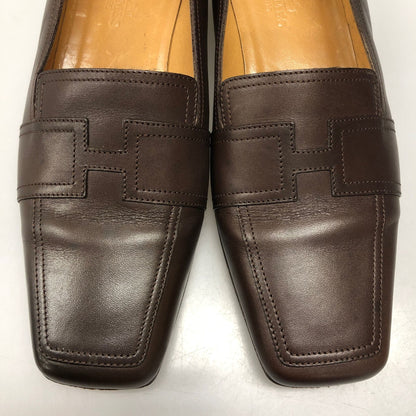 エルメス ローファー Ｈ刺繍 レディース サイズ38 ブラウン HERMES 約24.5cm【AFC41】