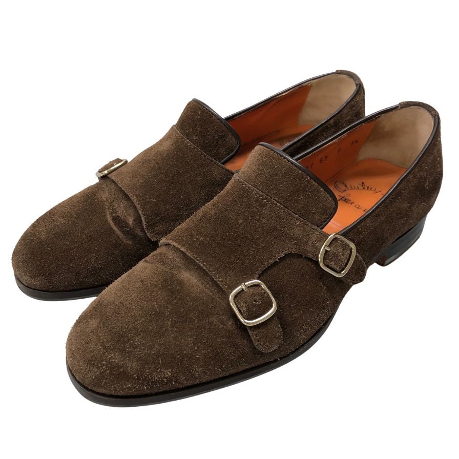 サントーニ レザーシューズ カルロス ダブルモンク スエード ブラウン サイズUK5.5 メンズ Santoni 約24.0cm【AFD15】