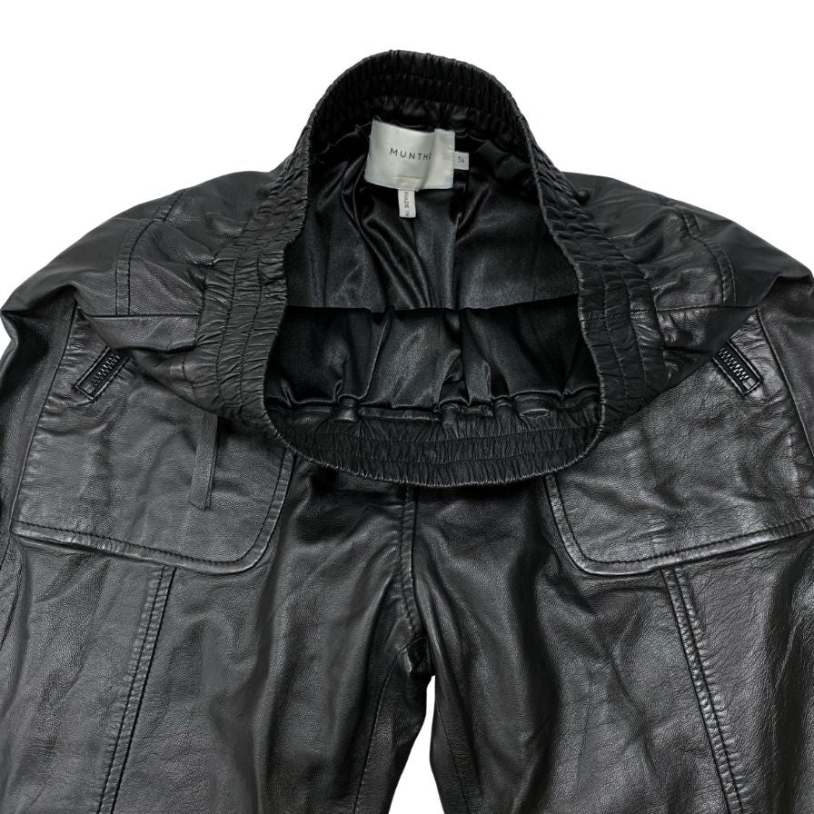 ムンテ レザー パンツ 裾ジップ レディース ラムレザー サイズ36 ブラック MUNTHE 【AFB10】