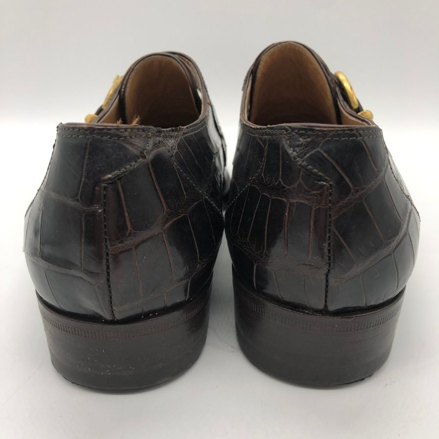 マウリ レザーシューズ シングルモンク 2901 クロコ プレーントゥ メンズ ブラウン サイズUK6.5 mauri 約25.5cm【PTM4】