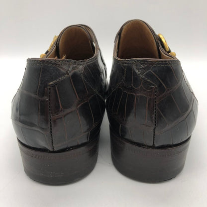 マウリ レザーシューズ シングルモンク 2901 クロコ プレーントゥ メンズ ブラウン サイズUK6.5 mauri 約25.5cm【PTM4】