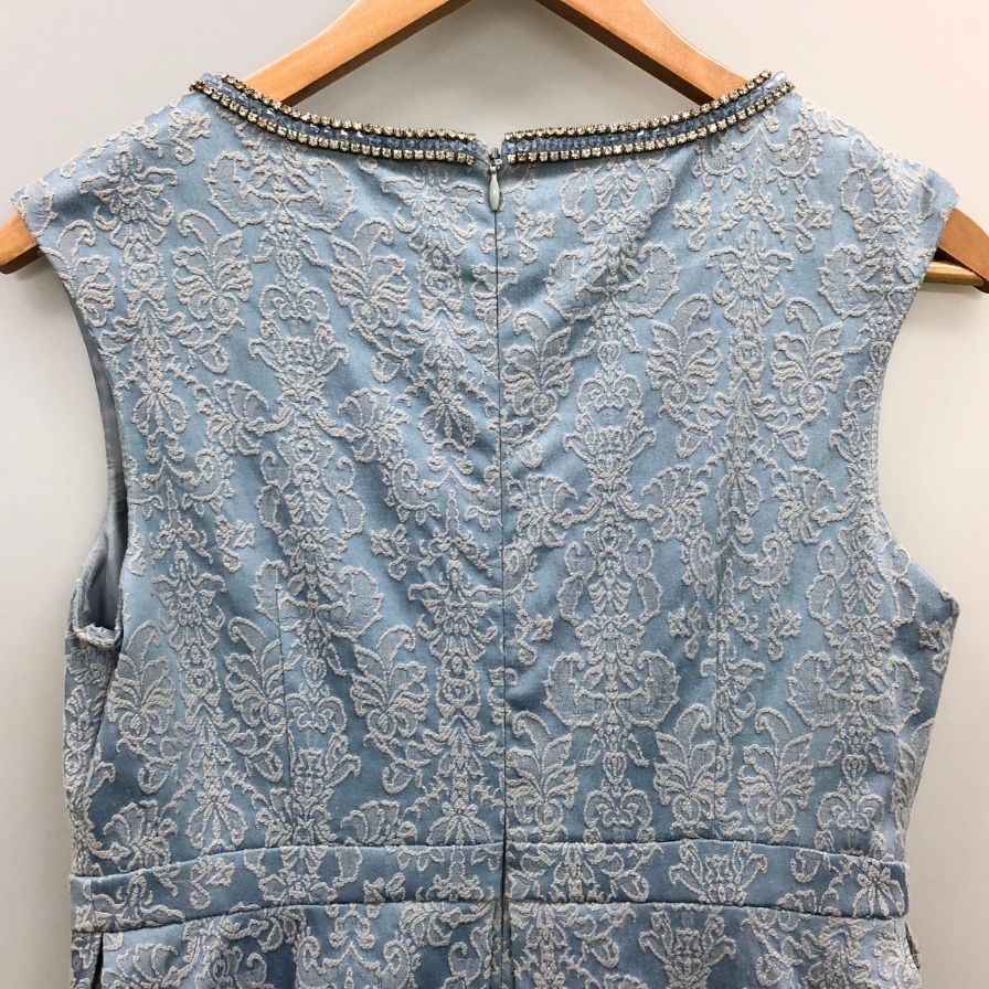 美品◆グレースコンチネンタル ノースリーブワンピース ビジュー装飾 レースデザイン ブルー レディース サイズ36 GRACE CONTINENTAL 【AFB47】