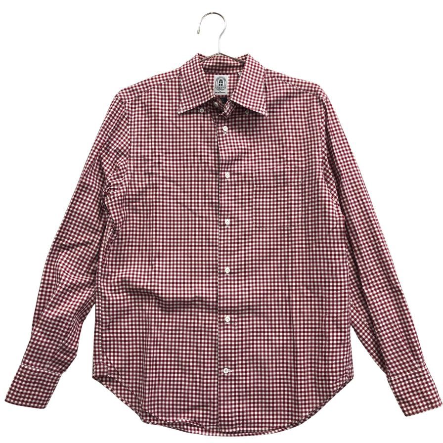 美品◆スーツカンパニー ギンガムチェックシャツ 長袖 スリムフィット コットン レッド系 サイズL  THE SUIT COMPANY 【AFB43】