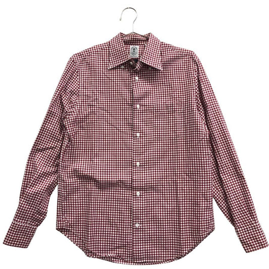 美品◆スーツカンパニー ギンガムチェックシャツ 長袖 スリムフィット コットン レッド系 サイズL  THE SUIT COMPANY 【AFB43】