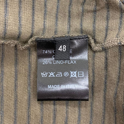 新品同様◆ロベルトコリーナ Tシャツ ロングスリーブ ボーダー リネン混 コットン カーキ サイズ48 メンズ roberto collina 【AFB41】