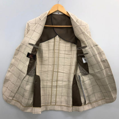 中古◆スーツセレクト リネン テーラードジャケット JSJ2056 ベージュ サイズA5 メンズ チェック SUIT SELECT DORAGO 【AFB33】