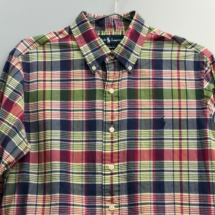 中古◆ラルフローレン ボタンダウンシャツ 90S オールド チェック メンズ サイズM Ralph Lauren 【AFB46】
