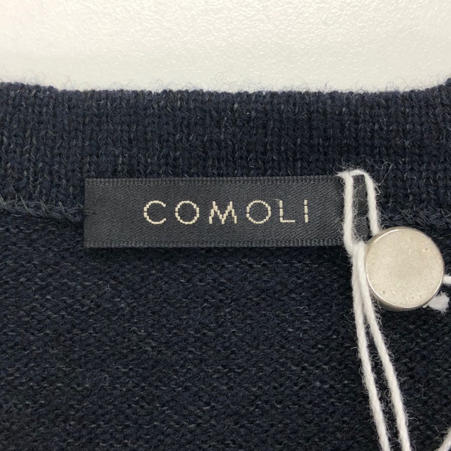 極美品◆コモリ ロングスリーブニット ポートネック ウール和紙 ネイビー メンズ サイズ3 R01-06007 COMOLI 【AFB18】