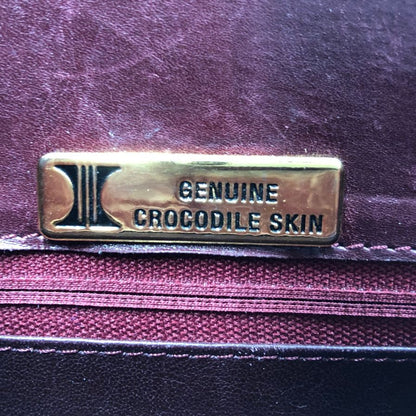 ノーブランド ショルダーバッグ クロコダイル 本革 レザー ターンロック ボルドー ゴールド金具 GENUINE CROCODILE SKIN【AFE6】