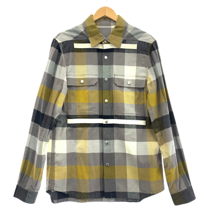 Good Condition ◆ Rick Owens Long Sleeve Shirt RU01B1729-CP Check Outer Yellow x Gray Size 48 Rick Owens Men's [AFB39] 