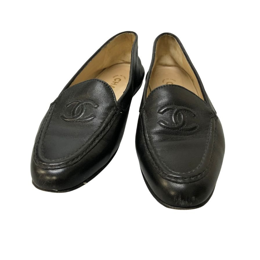 シャネル ローファー ココマーク ラムスキン ブラック レディース サイズ37 CHANEL 約24.0cm【AFC29】