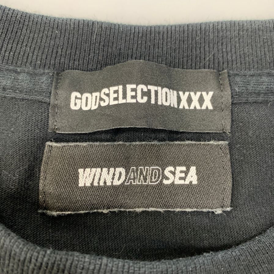 美品◆ゴッドセレクション×ウィンダンシー Tシャツ ブラック ロゴ メンズ サイズXL GOD SELECTION XXX×WIND AND SEA 【AFB7】