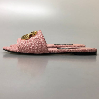 ドルチェ＆ガッバーナ スライドサンダル ラフィア ゴールド金具 ピンク サイズ39 レディース DOLCE＆GABBANA 約25.5cm【AFD12】