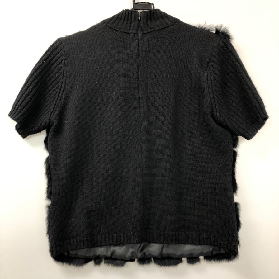 美品◆パリエンヌ スポーツ ニット 半袖 ラビットファー ブラック サイズF  PARIENNE SPORTS 【AFB2】