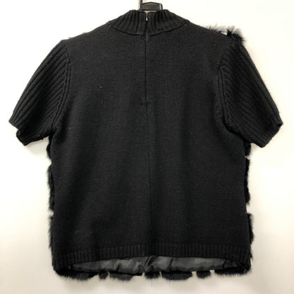 美品◆パリエンヌ スポーツ ニット 半袖 ラビットファー ブラック サイズF  PARIENNE SPORTS 【AFB2】