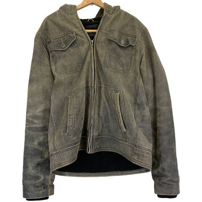 中古◆ハーレー レザー ジップパーカー 裏ボア グレー系 メンズ サイズ表記不明 Hurley 【AFF21】