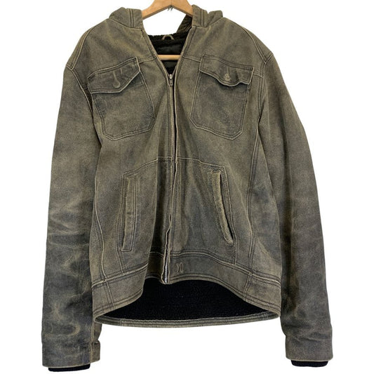 中古◆ハーレー レザー ジップパーカー 裏ボア グレー系 メンズ サイズ表記不明 Hurley 【AFF21】