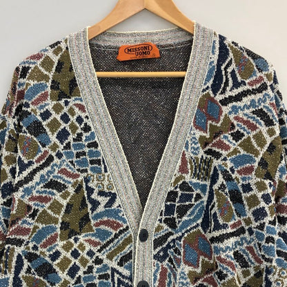 美品◆ミッソーニ ウオモ カーディガン オールド 総柄 ブルー系 メンズ サイズ50 MISSONI UOMO 【AFB33】
