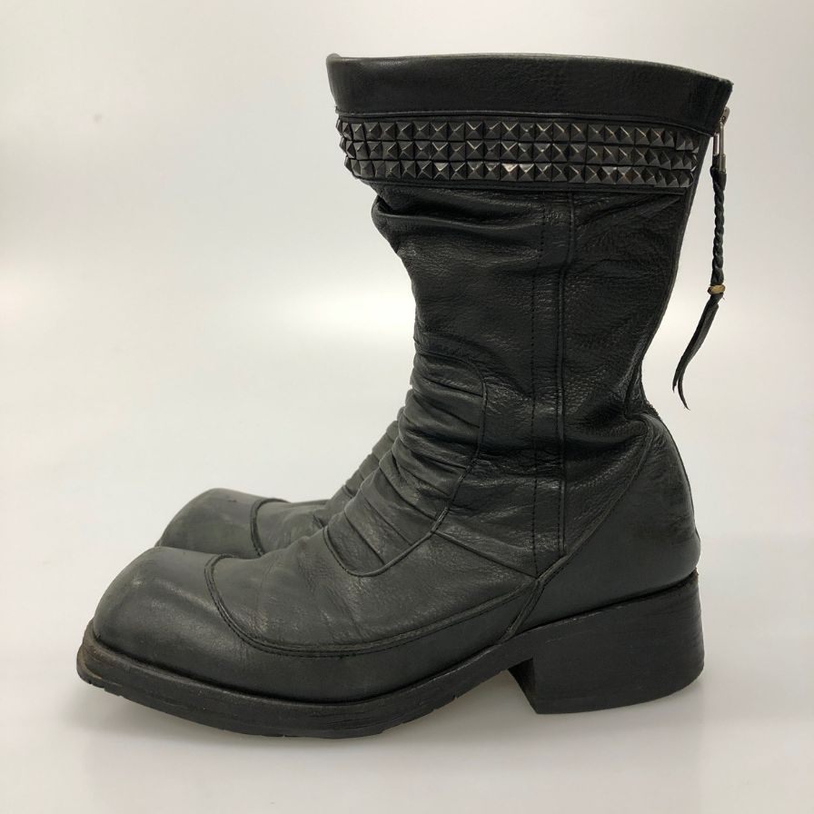 ケムリ ブーツ バックジップ スクエアトゥ レザー メンズ ブラック サイズ不明 KMRII 約不明cm【AFC28】