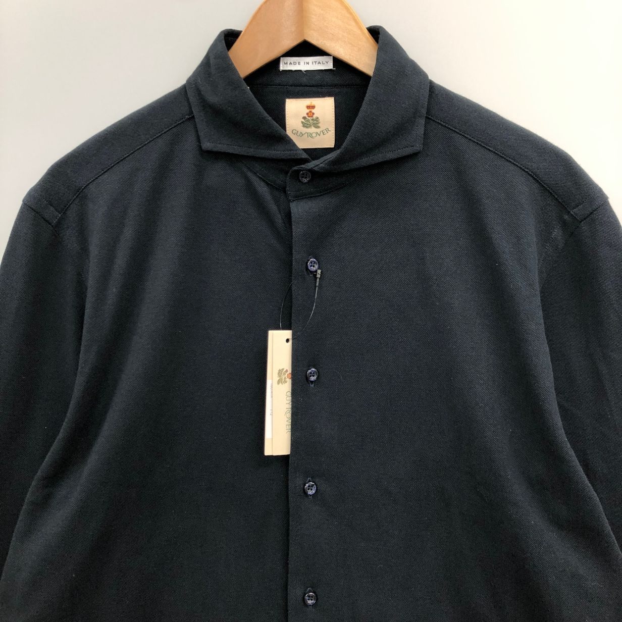 新品同様◆ギ ローバー 長袖 カッタウェイカラー シャツ 鹿の子 PL190 XL ブラック GUY ROVERj 【AFB1】