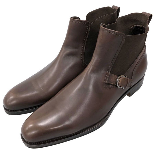 サルヴァトーレフェラガモ サイドゴアブーツ ストラップ ベルト レザー ブラウン サイズ11.5D Salvatore Ferragamo 約29.5cm【AFC43】