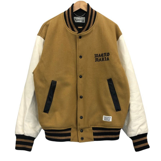 美品◆ワコマリア 24SS レザーバーシティジャケット ベージュ メンズ サイズM WACKOMARIA 【AFA18】