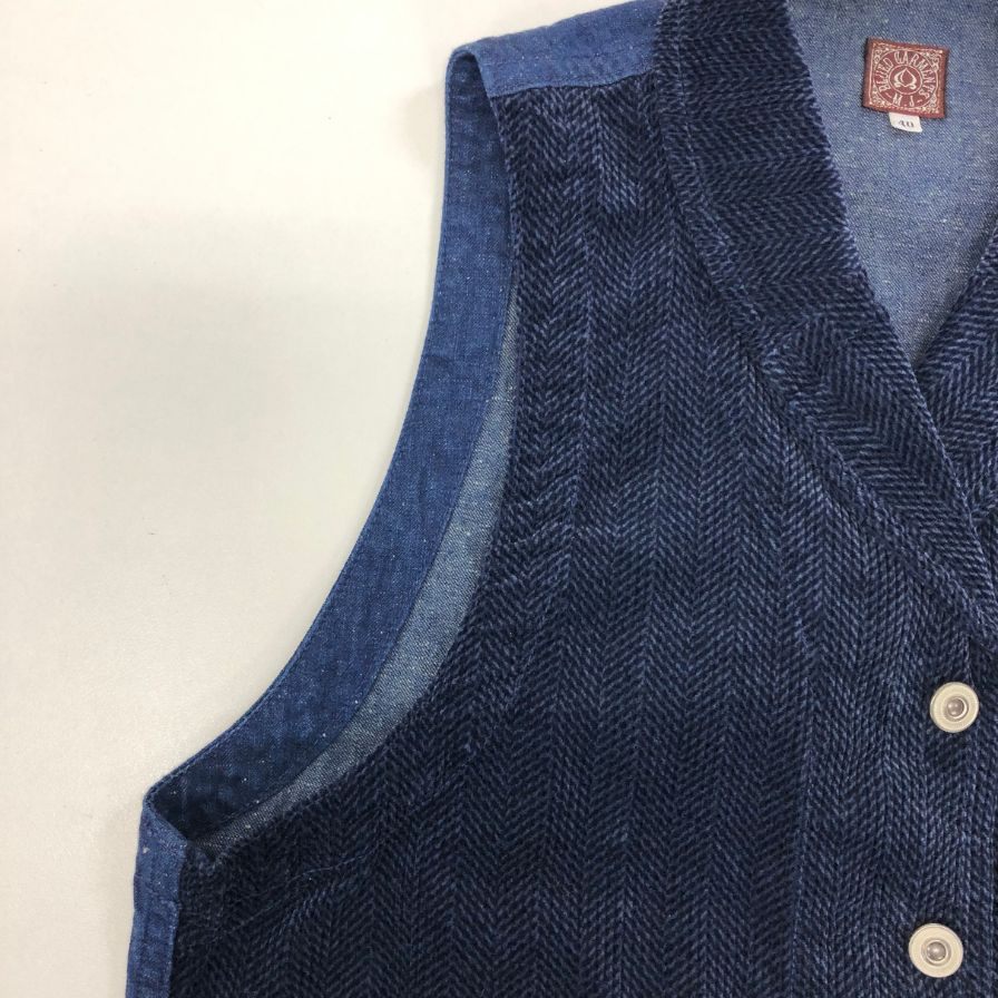 新品同様◆ブルードガーメンツ 4Bベスト スチールボタン コットン100% 日本製 メンズ サイズ40 ブルー BLUED GARMENTS 【AFB20】