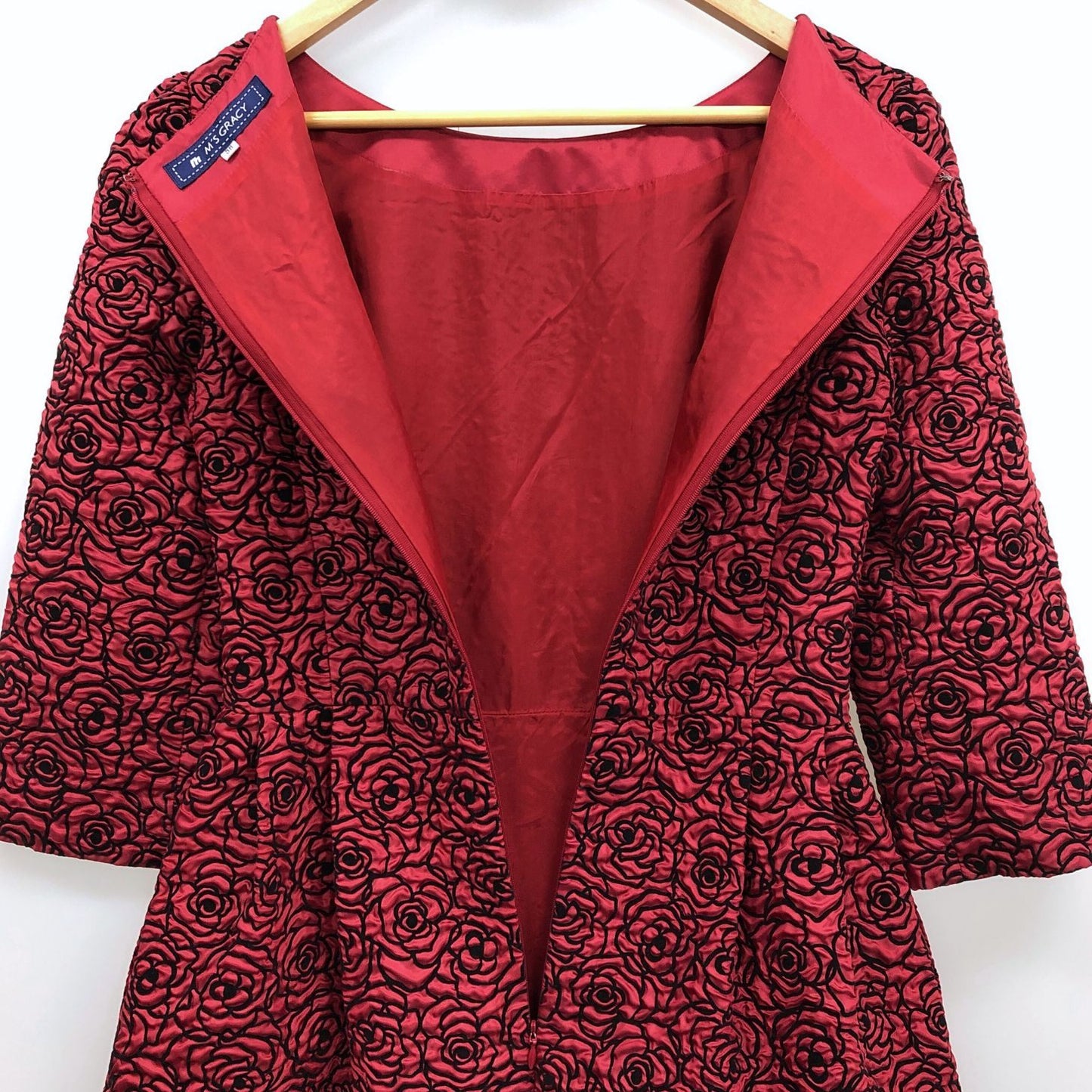 中古◆エムズ グレイシー ローズ ドレス レッド サイズ38 レディース ワンピース 薔薇柄 M'S GRACY 【AFB9】