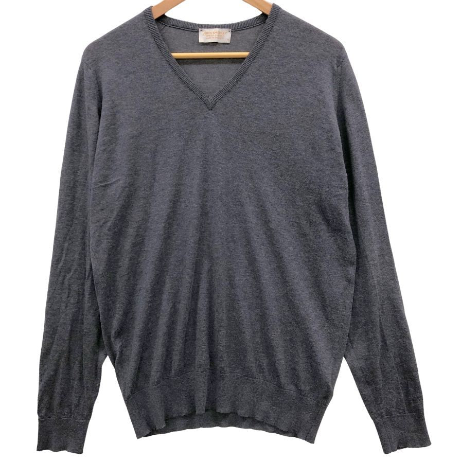 美品◆ジョンスメドレー セーター Vネック ニット コットン カシミア 薄手 グレー メンズ サイズM JOHN SMEDLEY 【AFB9】