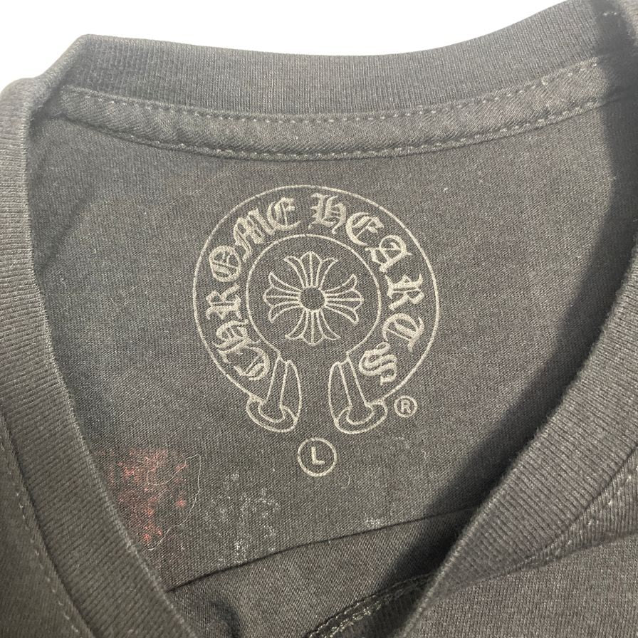 美品◆クロムハーツ Tシャツ ポケットT 胸元ロゴ 星条旗 ブラック サイズL メンズ CHROME HEARTS 【AFB27】