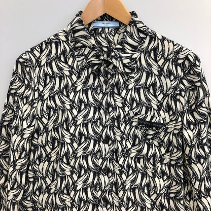 極美品◆プラダ 18SS 七分丈シャツ 総柄 シルク サイズ40 レディース PRADA 【AFB6】