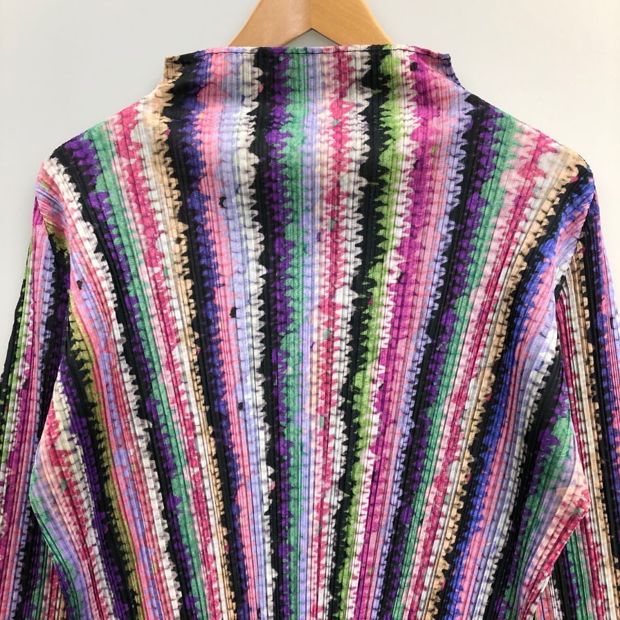 極美品◆プリーツプリーズ イッセイミヤケ カットソー 長袖 ボトルネック マルチカラー サイズ3 PP43-JK783 PLEATS PLEASE ISSEY MIYAKE 【AFB5】