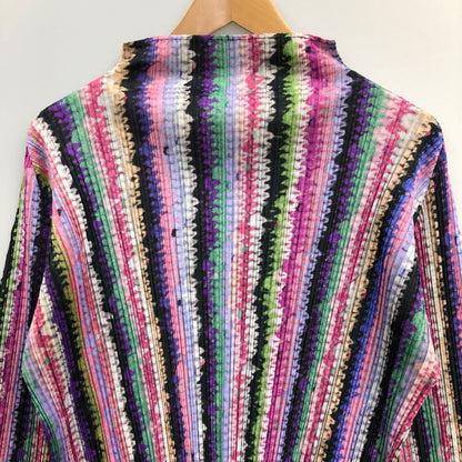 極美品◆プリーツプリーズ イッセイミヤケ カットソー 長袖 ボトルネック マルチカラー サイズ3 PP43-JK783 PLEATS PLEASE ISSEY MIYAKE 【AFB5】