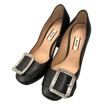 バリー ヒールパンプス ビジューバックル レザー ブラック サイズ34 メンズ BALLY 約20.5cm【AFD15-2】