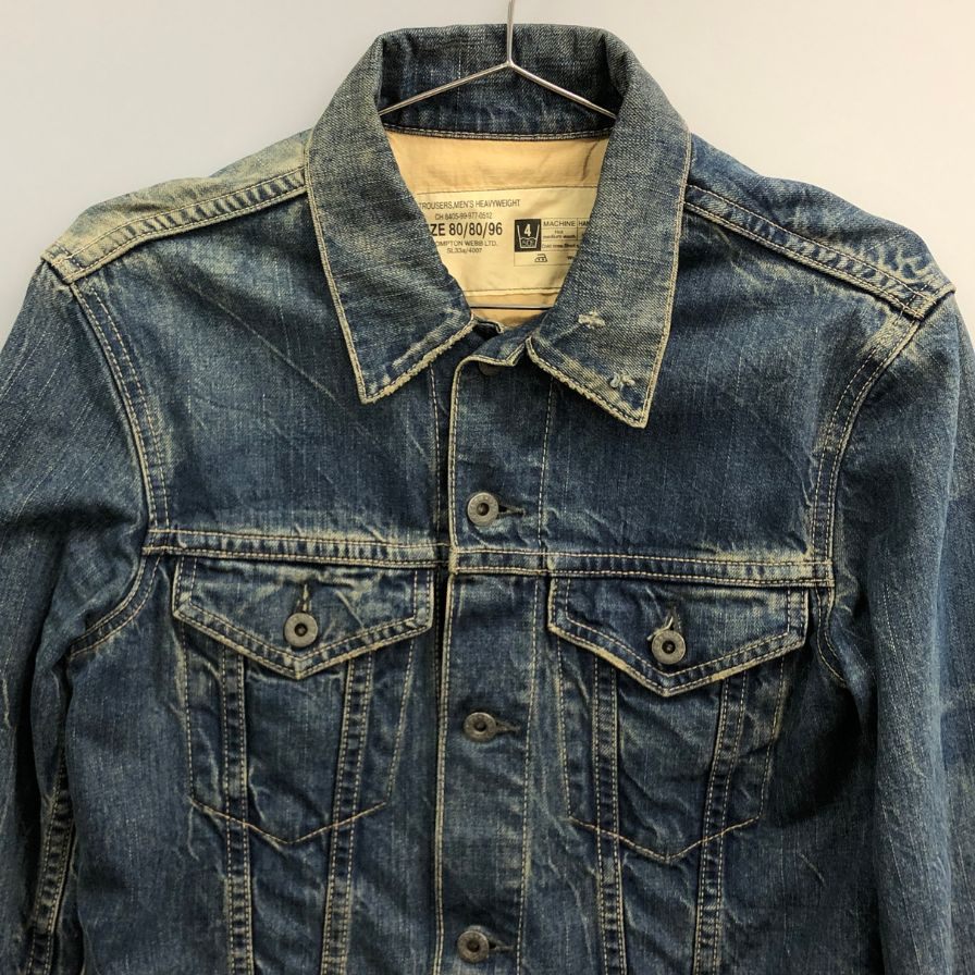美品◆エフオービーファクトリー デニムジャケット Ｆ2206 ダメージ加工 インディゴ サイズＳ FOB FACTORY 【AFB6】