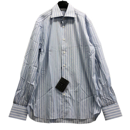 新品同様◆エルメネジルドゼニア 長袖ドレスシャツ ストライプ ブルー サイズ39/15.5 Ermenegildo Zegna 【AFB40】