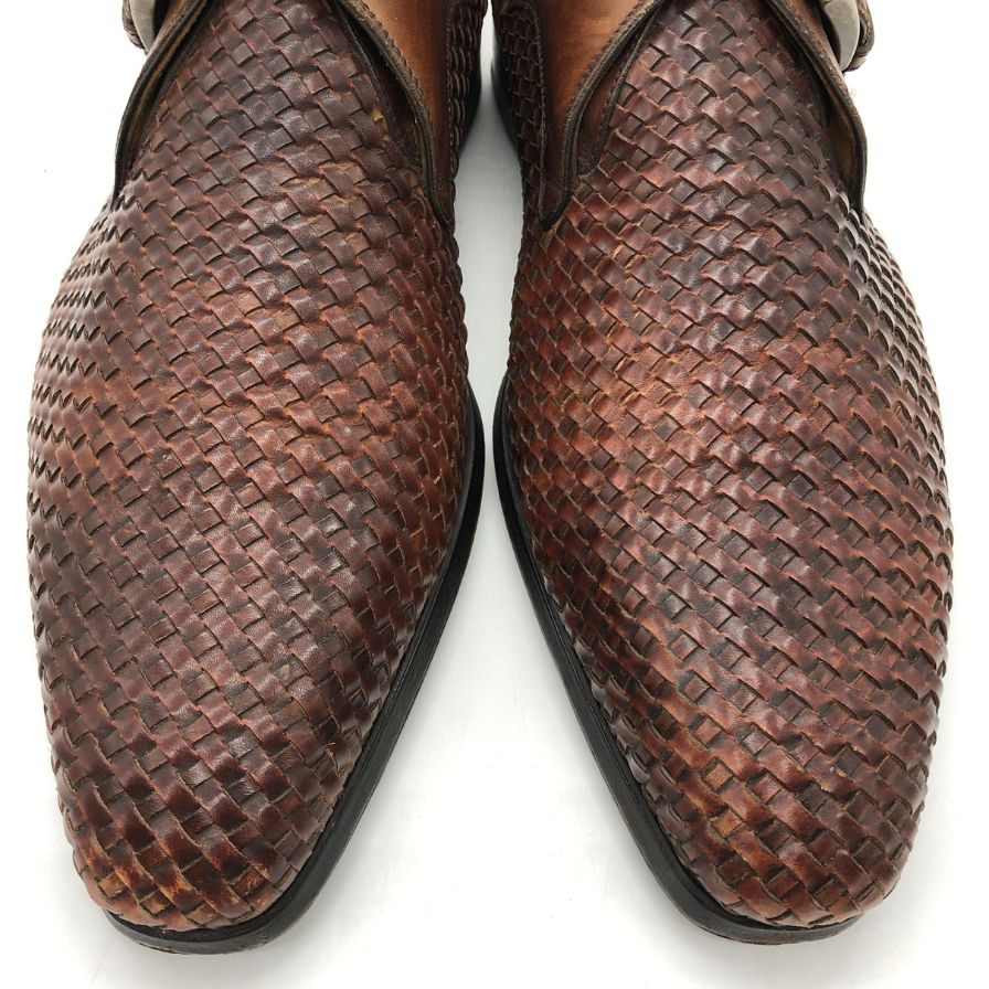 マグナーニ レザーシューズ シングルモンク ストラップ メッシュ レザー 編み込み ブラウン サイズ39 MAGNANNI 約24.5cm【PTM3】