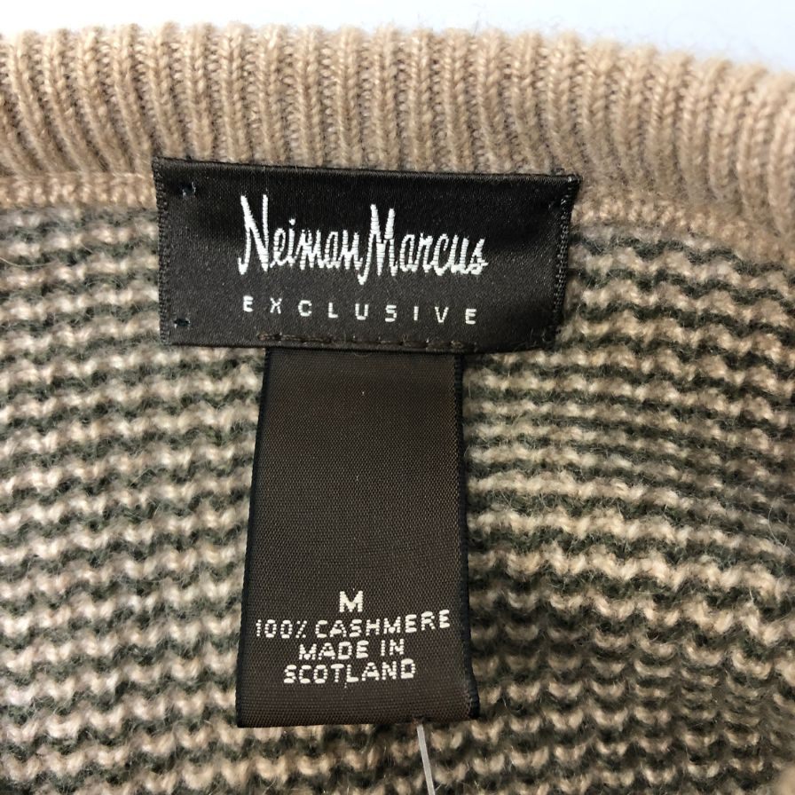 美品◆ニーマン マーカス エクスクルーシブ クルーネックニット カシミヤ ブラウン系 メンズ サイズM NEIMAN MARCUS 【AFB41】