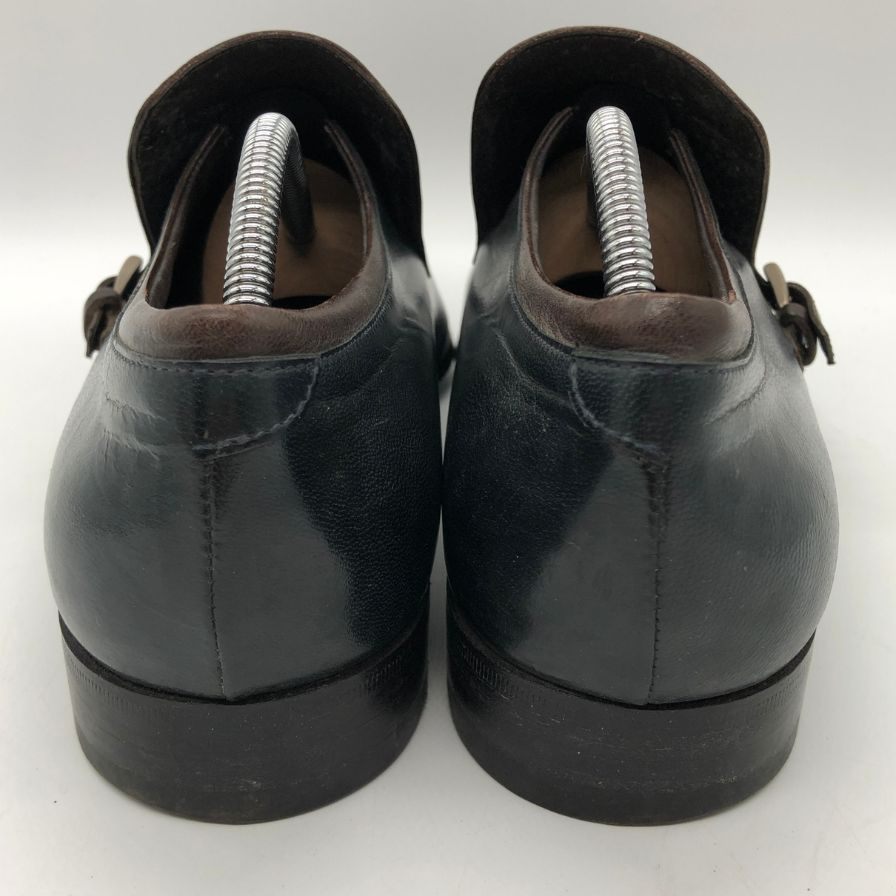 プラダ レザーシューズ シングル モンク サイドゴア バイカラー ネイビー ブラウン サイズ6.5 PRADA 約25.5cm【PTM3】