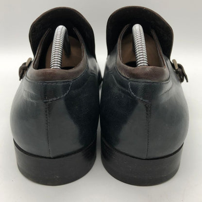 プラダ レザーシューズ シングル モンク サイドゴア バイカラー ネイビー ブラウン サイズ6.5 PRADA 約25.5cm【PTM3】
