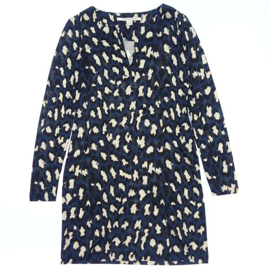 美品◆ダイアン フォン ファステンバーグ 長袖カットソー シルク 総柄 ブルー系 サイズ0 DIANE VON FURSTENBERG 【AFB33】
