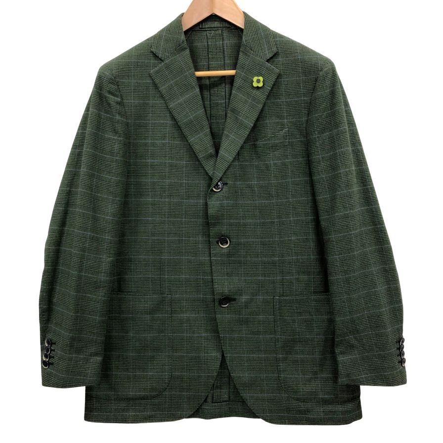 美品◆ラルディーニ テーラードジャケット 段返り3B グリーン メンズ サイズ46 LARDINI 【AFB26】