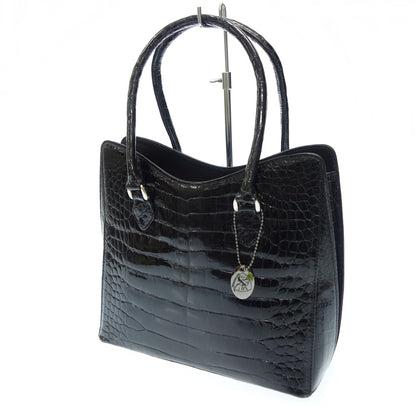 Good condition ◆ Sanpo JRA certified handbag crocodile shiny black sanpo [AFE11] 