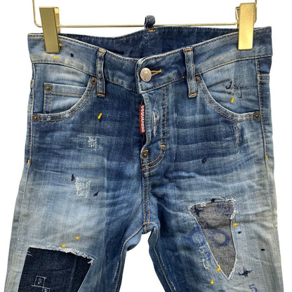 ディースクエアード デニムパンツ cool girl cropped jean エイジング加工 ペイント加工 コットン ポリウレタン サイズ38 レディース ブルー DSQUARED2 【AFB17】