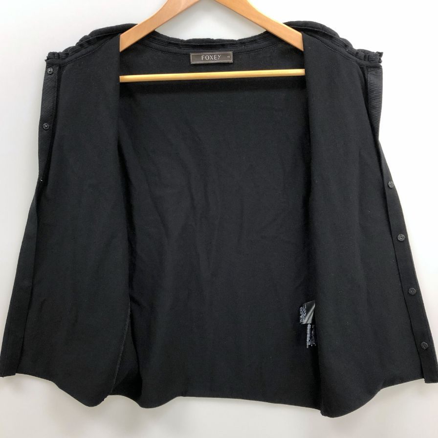 美品◆フォクシー フリルディティール 七分袖 ニットカーディガン 40サイズ ブラック レディース 27957-KAJFA160TM FOXEY 【AFB35】