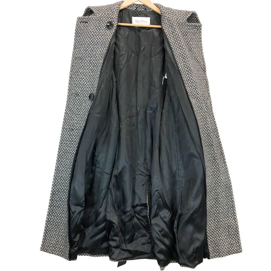 美品◆マックスマーラ チェスターコート ウール ツイード ヘリンボーン ロング丈 グレー レディース サイズ40 MaxMara 【AFA5】