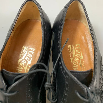 フェラガモ レザーシューズ  9861メッシュ パンチドキャップトゥ Vフロント カーフ ブラック サイズ8.5 メンズ Salvatore Ferragamo 約27.5cm【PTM5】